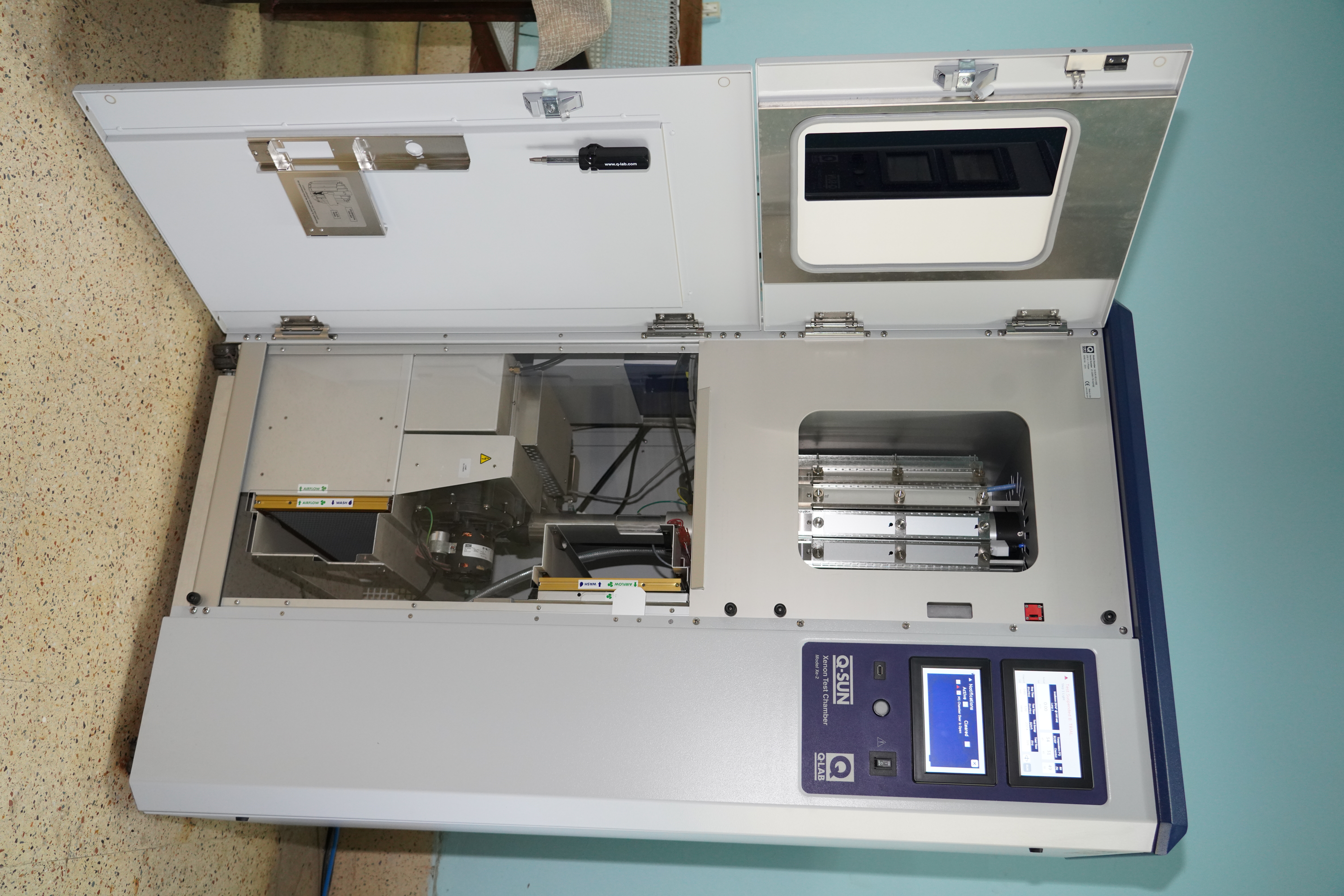                                                                               UV chamber to determine strength degradation due to exposure to UV rays
                                                                               