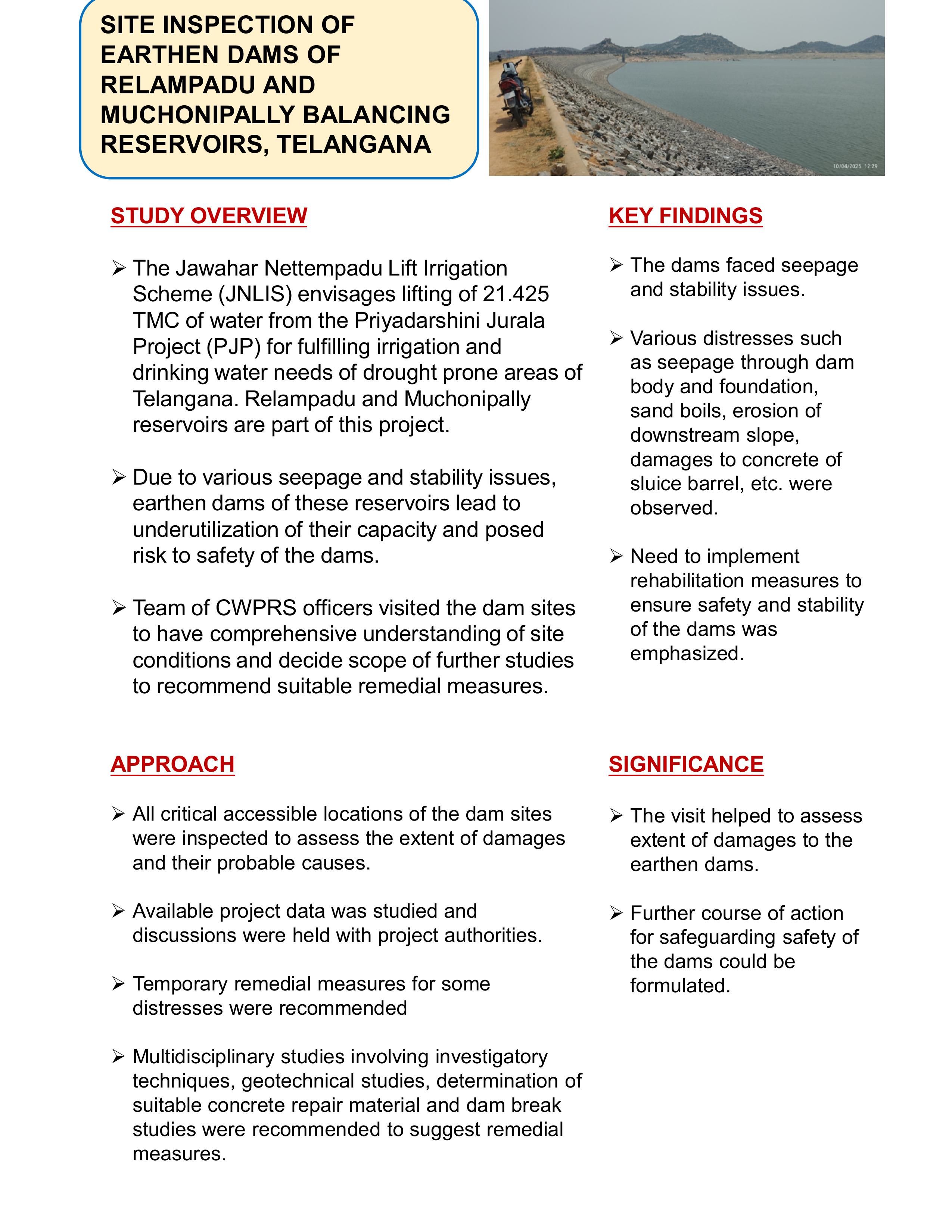                         INSPECTION OF RELAMPADU EARTHEN DAMS
                      